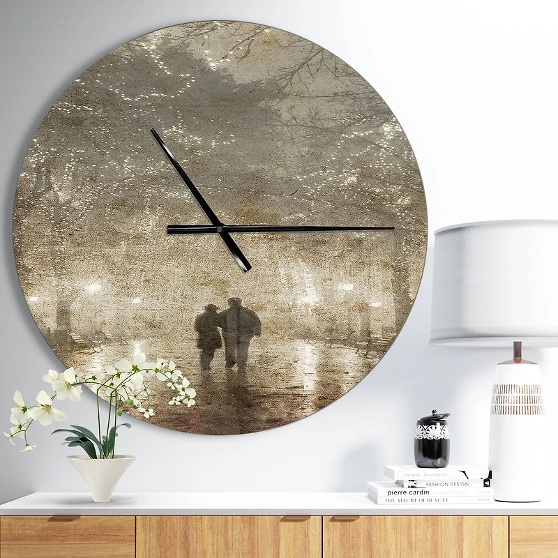 Designart Couple Walking In Night Lights Farmhouse Wall Clock