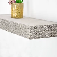 36" Greywashed Rustic Embossed Wood Floating Wall Shelf