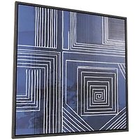 40" x 40" Blue Canvas Geometric Framed Wall Art with White Square Outlines