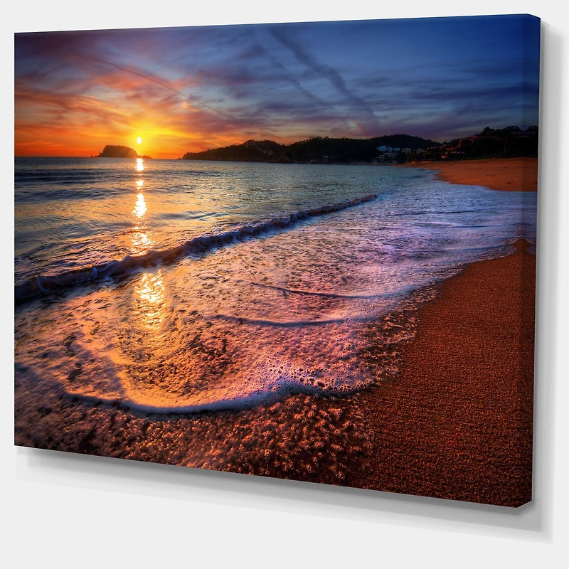 Designart - Foaming Waves at Beautiful Sunset