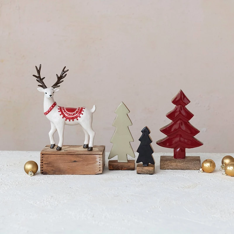 Hello Honey® 8" Carved Red Enameled Mango Wood Tree with Base