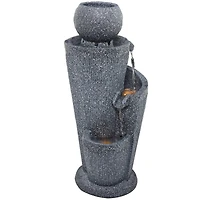 35" Dark Gray Fiberglass 3-Tier Fountain with LED Light