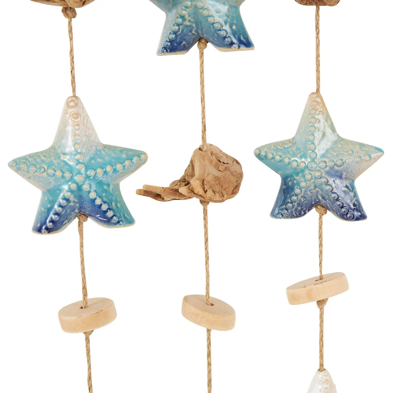 3ft. Blue Ceramic Starfish Handmade Ombre Windchime with Driftwood & Bead Accents