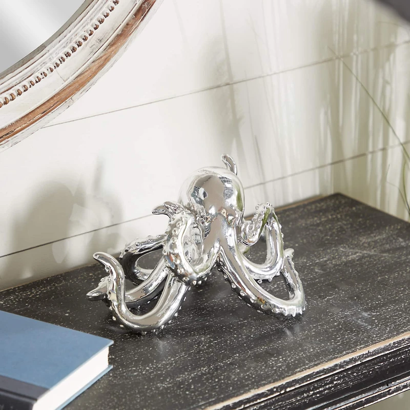 12" Silver Coastal Octopus Sculpture