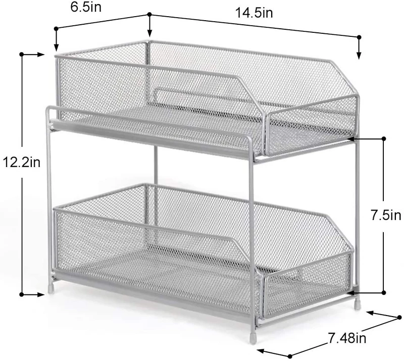 NEX™ Silver 2-Tier Sliding Basket Drawer Organizer