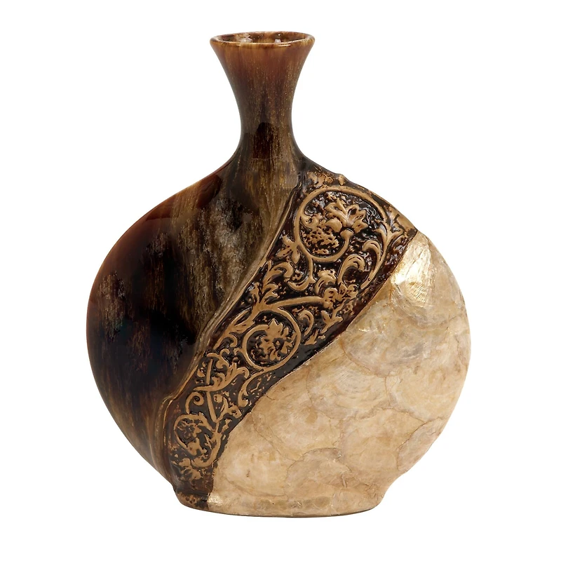 Brown Ceramic Traditional Vase, 14" x 11" x 3"