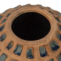 Hello Honey® 7.75" Natural & Blue Debossed Terra Cotta Vase