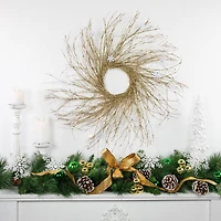 36" Pre-Lit Gold Glittered Twig Wreath with Warm White Lights
