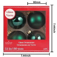 4 Pack 3" Dark Green Matte & Shiny Glass Ball Ornaments by Ashland®