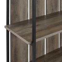 Walker Edison 64" Graywash & Black Metal Farmhouse Plank Back Bookshelf