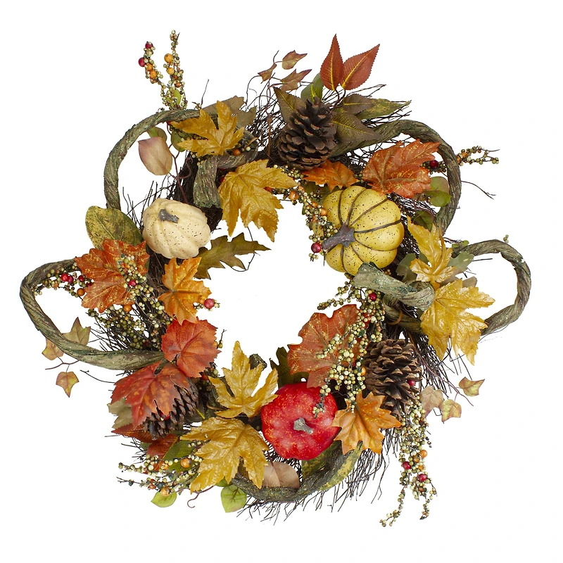 24" Sunflower, Pumpkin & Pinecone Fall Harvest Wreath