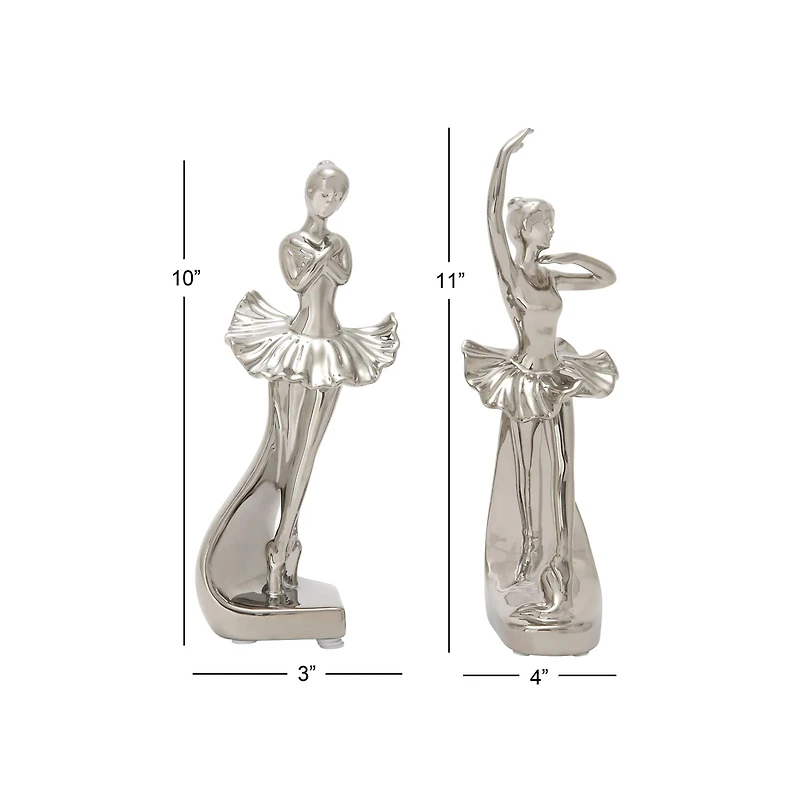 The Novogratz Set of 2 Silver Porcelain Glam Dancer Sculpture, 4" x 11"