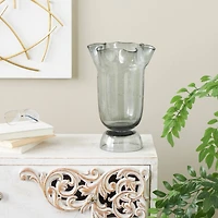 Black Glass Vase Set with Wavy Opening & Gold Speckles