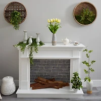 22" Yellow Dutch Tulip Arrangement in Gold Trim Stoneware Vase