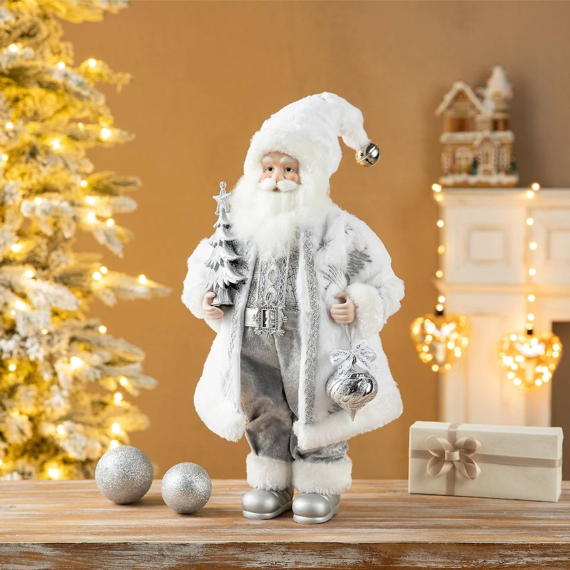 Glitzhome® 18" Faux Fur Christmas Frosty Santa Figurine