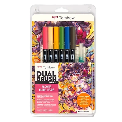 Tombow Flowers Manga Illustration Dual Brush Pen Art Set