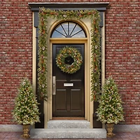 5-Piece Pre-Lit Frosted Berry Artificial Christmas Entrance Trees, Garland & Wreath