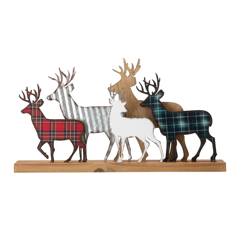 Glitzhome® 18" Galvanized Metal & Wooden Reindeer Table Décor