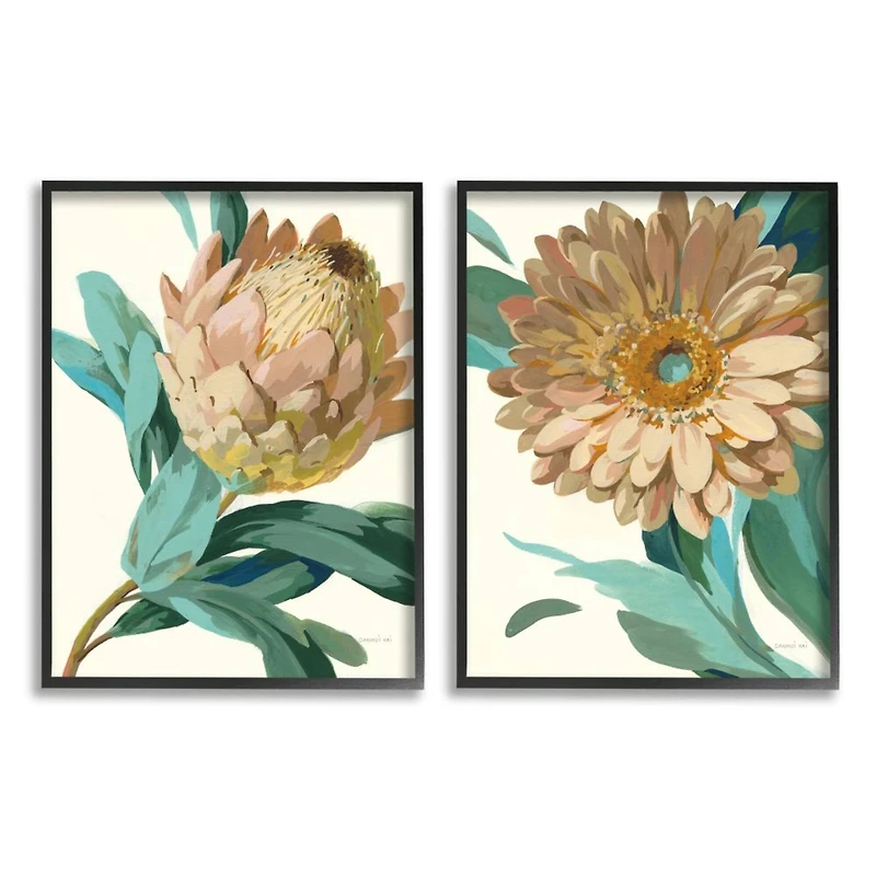 Stupell Industries Garden Flower Minimal Painting Wall Art Set in Frames