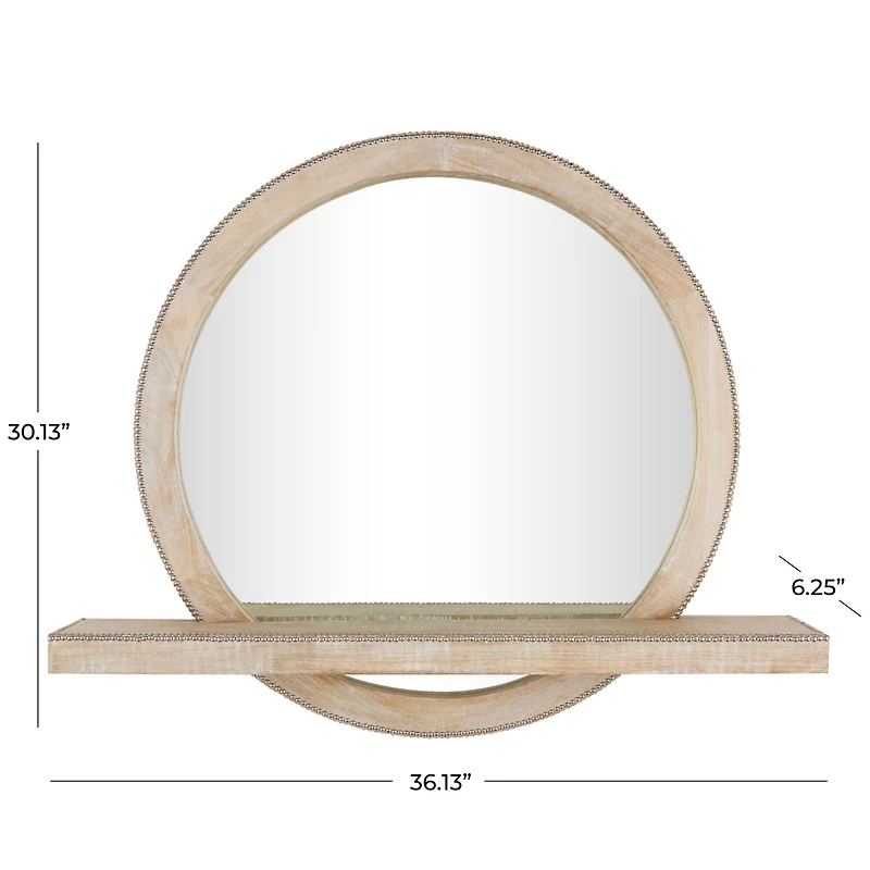 36" Light Brown Wall Mirror with Silver Beaded Outline