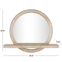 36" Light Brown Wall Mirror with Silver Beaded Outline