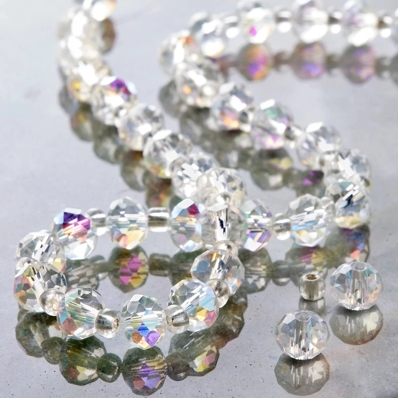 12 Pack: Crystal AB Faceted Glass Rondelle Beads, 8mm by Bead Landing™