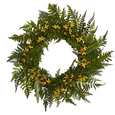 24" Mixed Fern & Forsythia Artificial Wreath