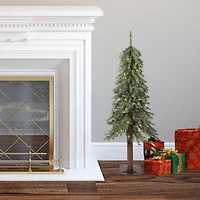 4ft. Pre-Lit Mountain Fir Artificial Christmas Tree with Natural Wood Pole, Soft White LED Lights