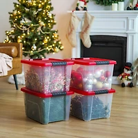 IRIS® 20.5qt. Clear Holiday Storage Boxes with Red Buckle Lids, 4ct.