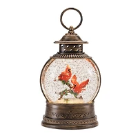 8.25" LED Snow Globe Lantern with Cardinal Bird Couple 