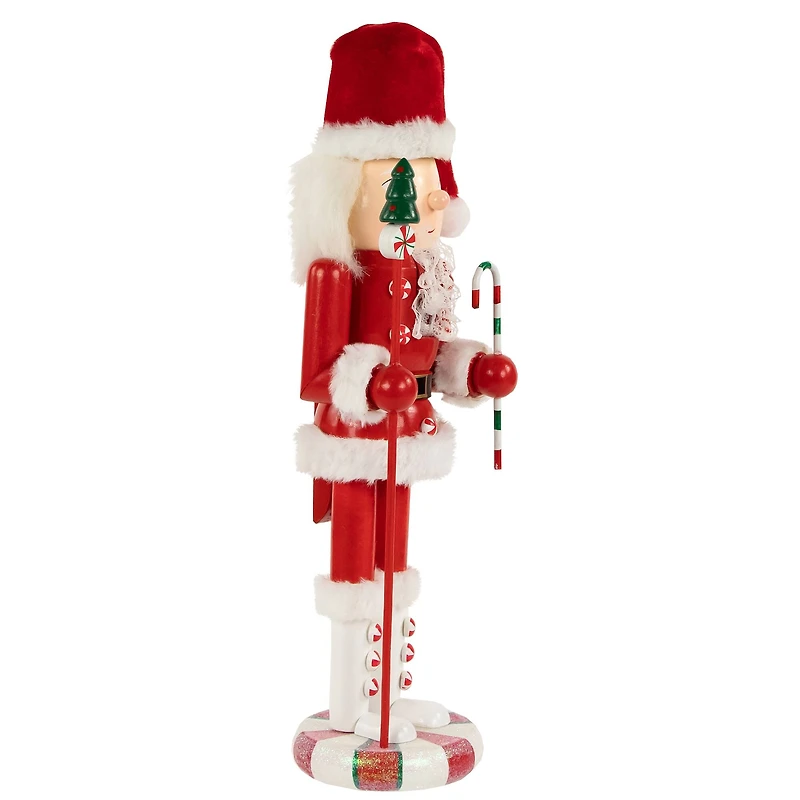 13.75" Red & White Peppermint Twist Mrs. Claus Wooden Christmas Nutcracker
