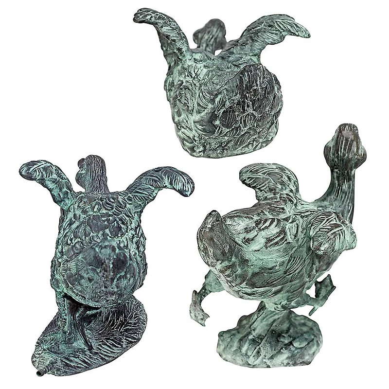 Design Toscano Lindell Pond Bronze Ducks Spitting Garden Statues Set