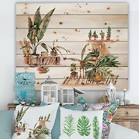 Designart - Indoor House Plants Urban Jungle III - Traditional Print on Natural Pine Wood
