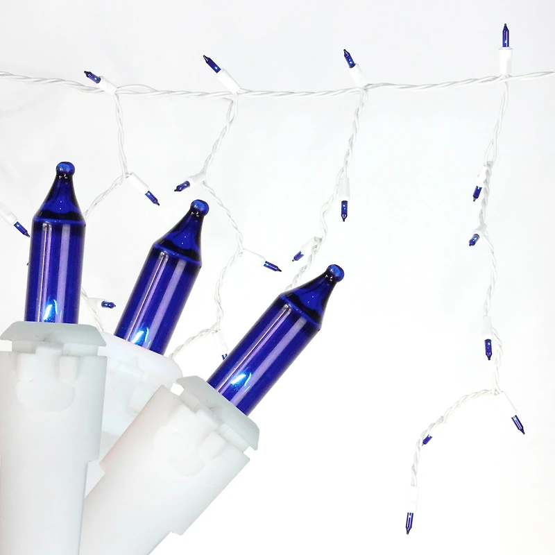 50 Blue Mini Window Curtain Icicle Christmas Lights - 2.6 ft White Wire