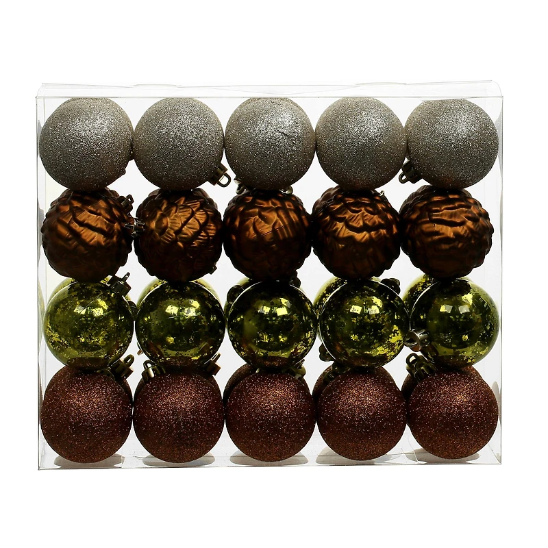 40 Pack 2.25" Forest Solid & Glitter Shatterproof Ornaments by Ashland®