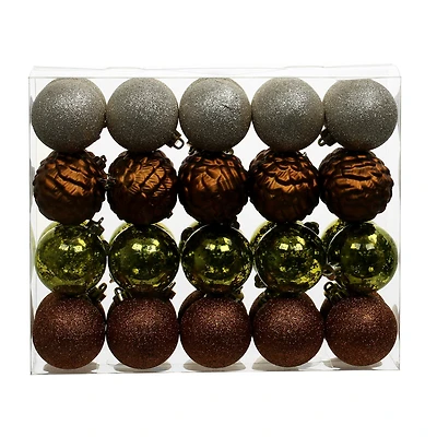 40 Pack 2.25" Forest Solid & Glitter Shatterproof Ornaments by Ashland®