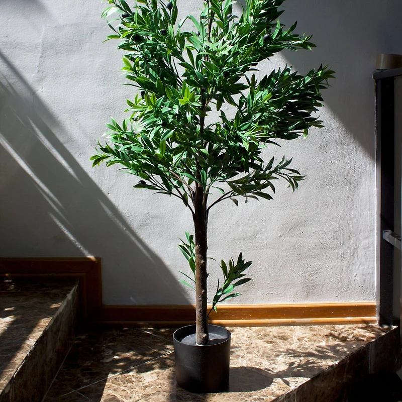 GreenSmart Dekor 4ft. Artificial Olive Tree Plant in Black Pot