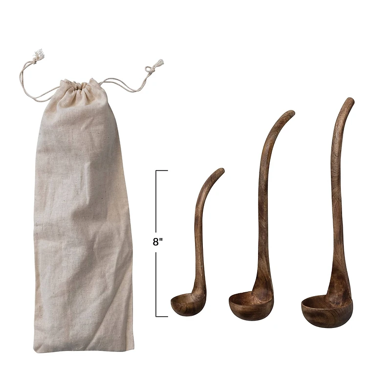 Hello Honey® Natural Walnut Finish Wood Ladle Set in Drawstring Bag