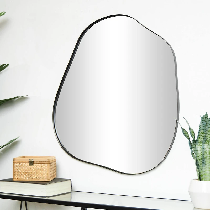 CosmoLiving by Cosmopolitan 31" x 28" Black Metal Abstract Wavy Wall Mirror