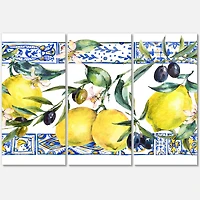 Designart - Lemon Ornament On Blue Geometrical Pattern II