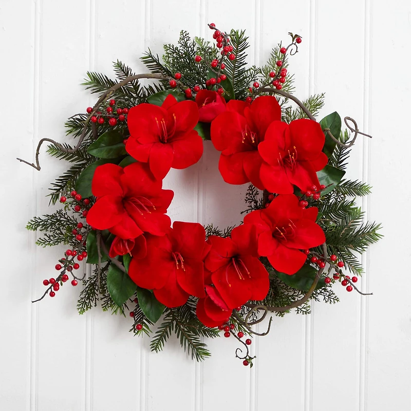 24" Red Amaryllis Wreath