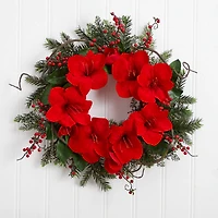24" Red Amaryllis Wreath