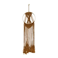 Brown Fabric Handmade Intricately Weaved Macrame Wall Decor with Beaded Fringe Tassels 10" x 0" x 39"