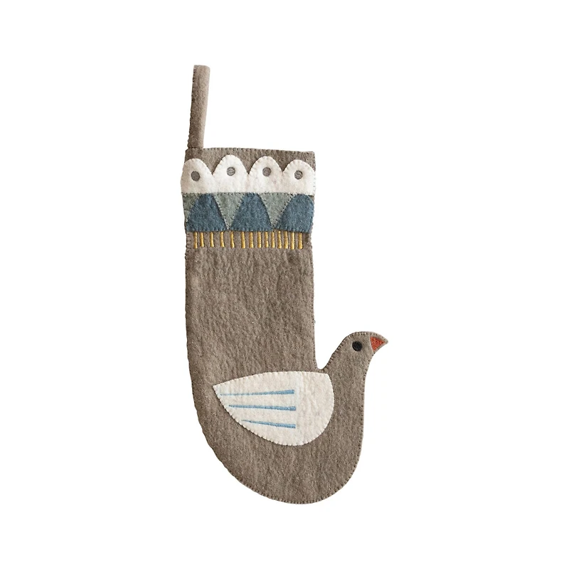 Hello Honey® 18" Wool Felt Dove Shaped Stocking with Applique & Embroidery
