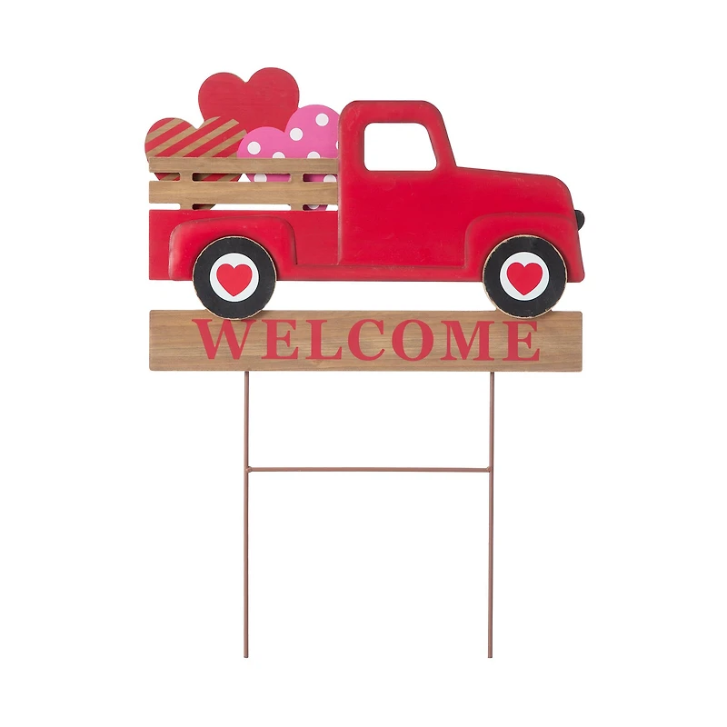 Glitzhome® 24" Metal Wooden Valentine's Truck Yard Stake & Hanging Sign