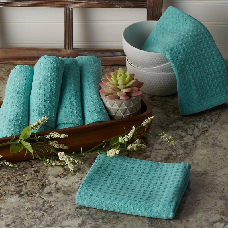 DII® Aqua Recycled Cotton Waffle Dish Towels, 6ct.
