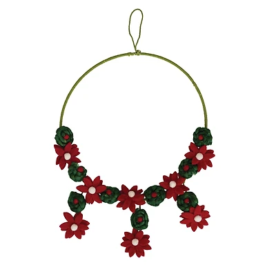 Hello Honey® 13.75" Red & Green Handmade Wool Felt Flower Wreath