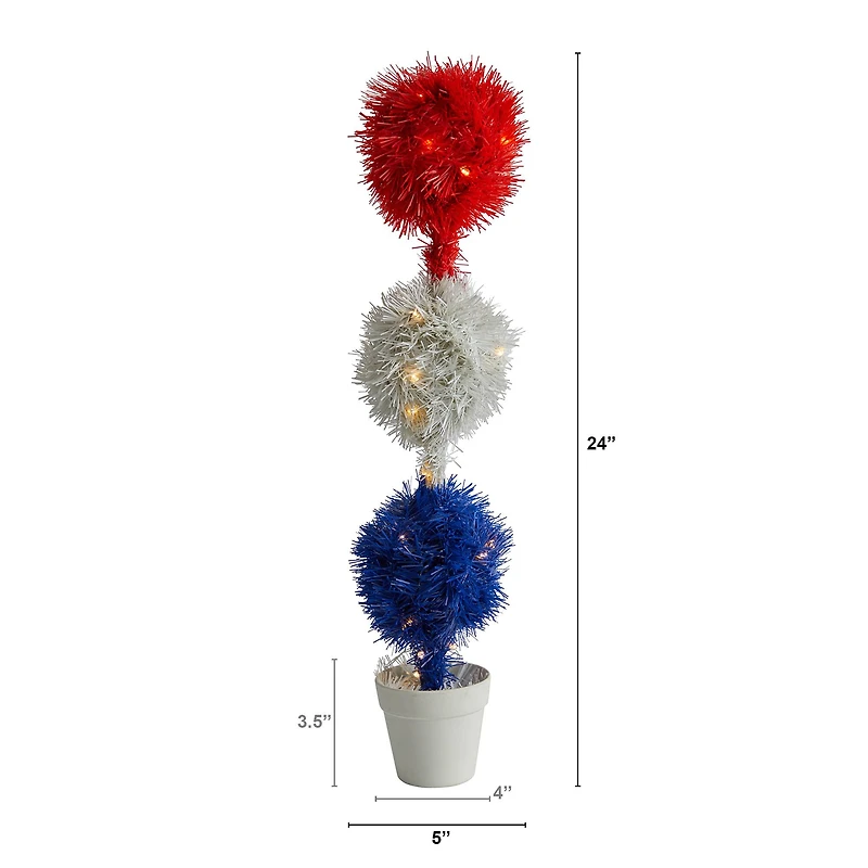 2ft. Red, White & Blue Americana Topiary Plant with 35 Warm LED Lights