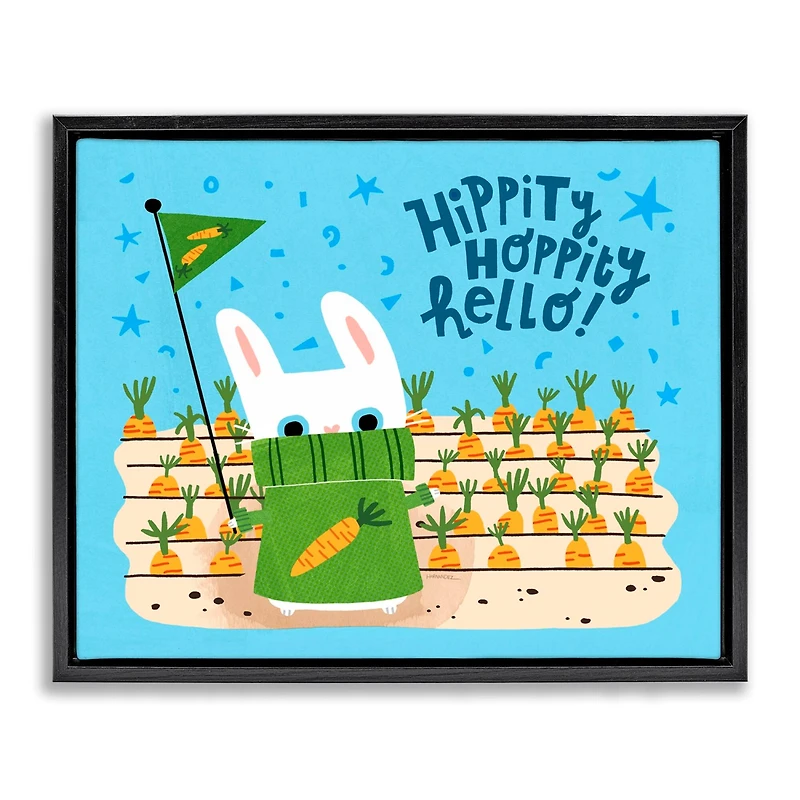 Stupell Industries Hippity Hoppity Hello Bunny Floater Framed Art