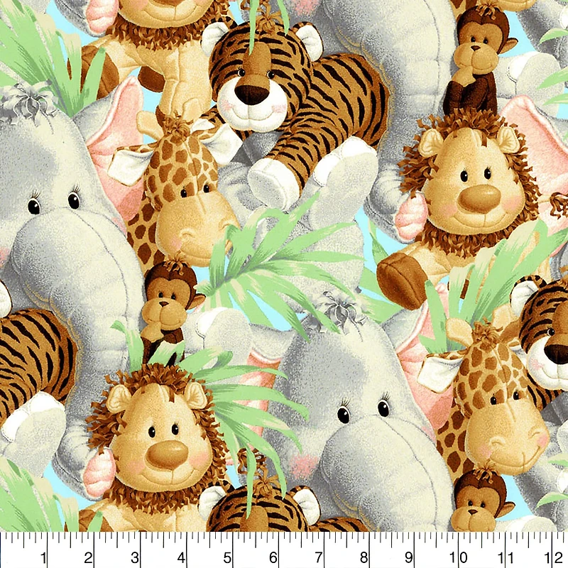 Fabric Traditions Bright Multicolor Packed Jungle Babies Cotton Fabric